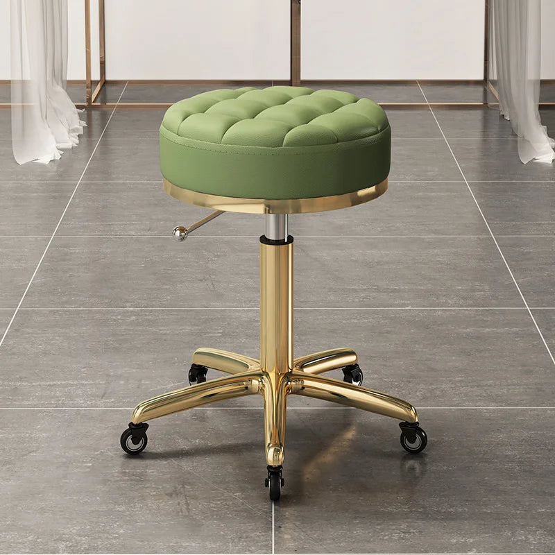 High Quality Salon Furniture 360 Degree Rolling Adjustable Hairdressing Chair with Wheels Gold Salon Stool