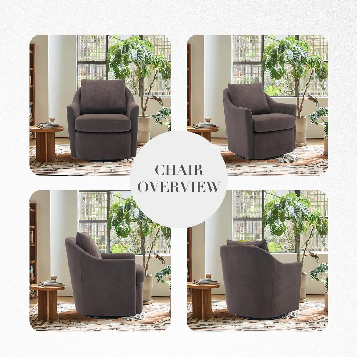 Swivel Accent Chair, Living Room Chair Upholstered 360° Swivel Chair Modern Reading Armchair for Bedroom/Office/Nursery,