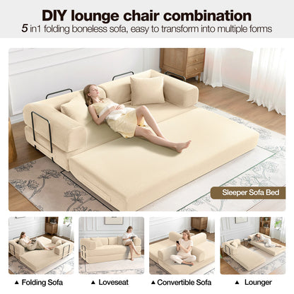 79" Convertible Sofa Bed with Fixed-Shape Frame, Modular Corduroy Sleeper Sofa, Folding Mattress Couch for Small Spaces