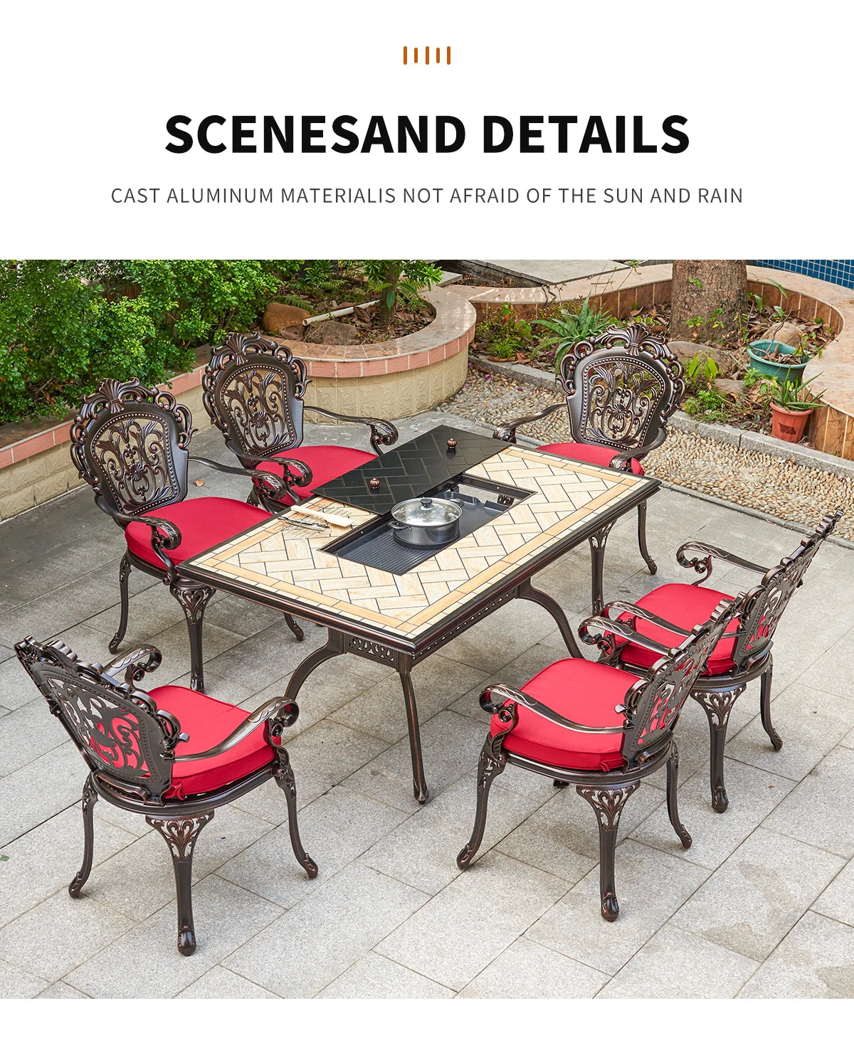 Cast Aluminum Outdoor Chair Set of 2 Beautifully Carved All Weather Patio Chairs Metal Bistro Chairs for Garden Porch Backyard