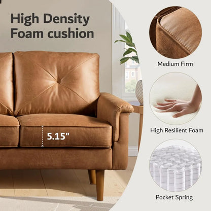 Luxury 3 Seater Sofa with Faux Leather,Mid-Century Modern Couch with Comfortable Armrest,Comfy Couches with Deep Seat,Small Sof