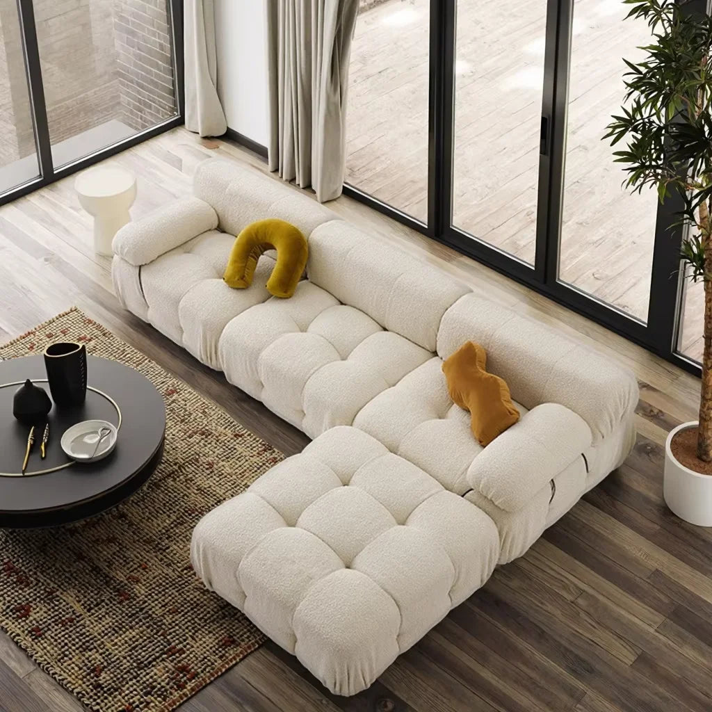 Italian Luxury Compressed Packed Sofa Modern Tufted Sectional Floor Couch Fabric Living Room Home Modular Sofa Set