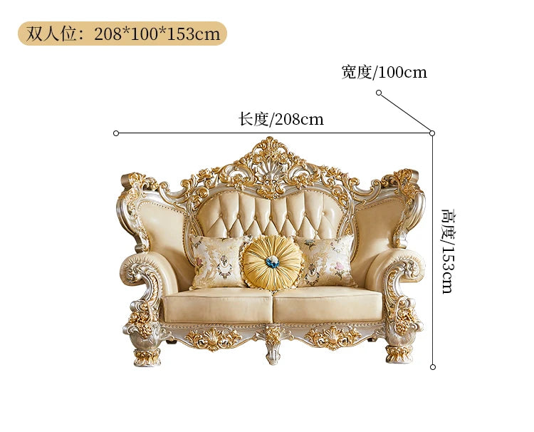 Luxury Couch Living Room Sofa Genuine Leather Solid Wood Living Room Sofa Elegant Europe Canape Salon Home Furniture