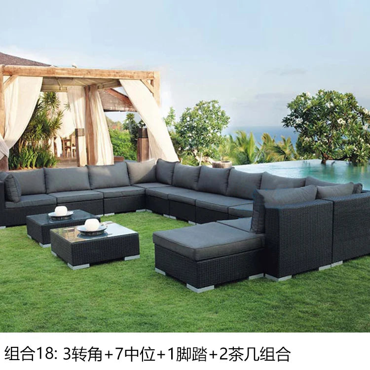 Terrace Modern Garden Sofas Outdoor Combination Courtyard Nordic Garden Sofas Waterproof Pe Rattan Furniture Sofá Jardín MHHYSF