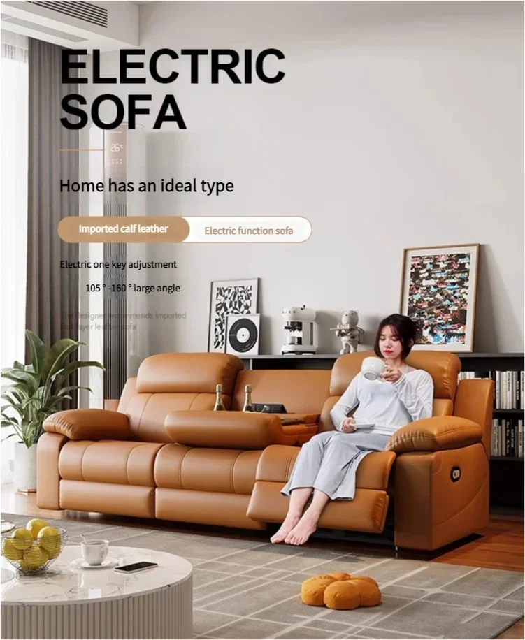Relaxing Genuine Leather Sofa Living Room Electric Reclining Italian Sofa Lounge Luxury Divani Da Soggiorno Apartment Furniture