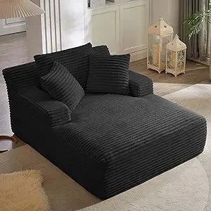 oversized chaise lounge chair indoor, comfy lounge sofa upholstered boneless couch bed with throw pillows and armrests, corduro