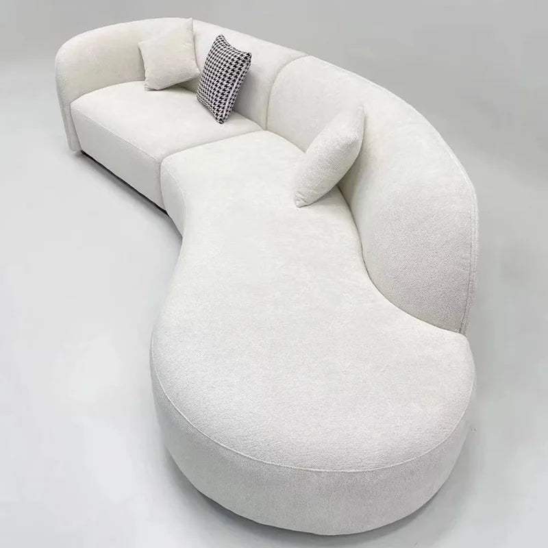 Luxury Modern PU Wood Furniture Soft Boucle Special Shaped Modular Couch Set Cashmere White Design For Living Room Hotel Villa