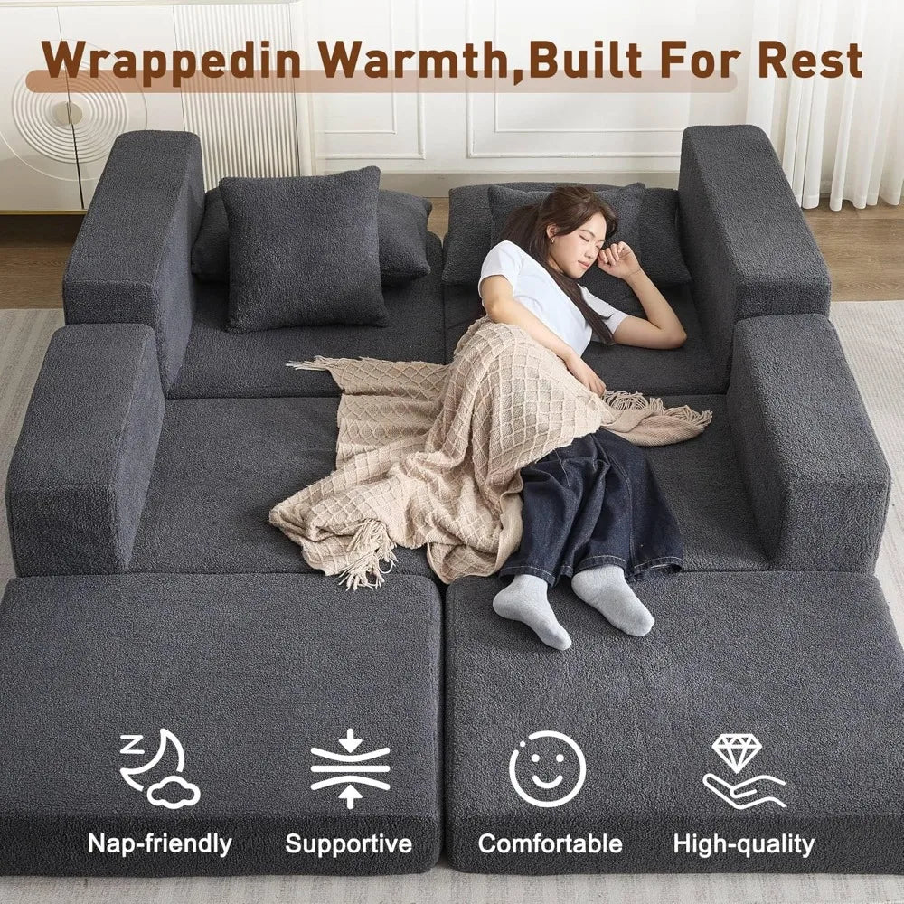Sectional Couch with L-Shape Chaise, Modern Boneless Cloud Couch for Living Room, Sofa Bed with Deep Seat, No Assembly