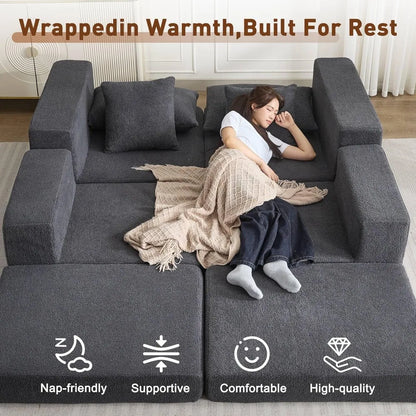 Sectional Couch with L-Shape Chaise, Modern Boneless Cloud Couch for Living Room, Sofa Bed with Deep Seat, No Assembly