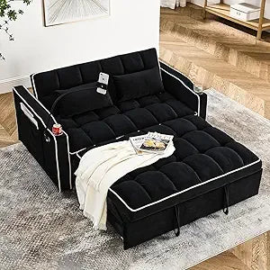 3-in-1 Velvet Sleeper Sofa, Pull-Out Bed, Adjustable Backrest, 55 Loveseat Bed