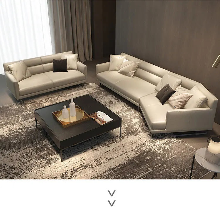 Italian minimalist leather sofa living room size apartment princess corner first layer cowhide down combination light luxury sty