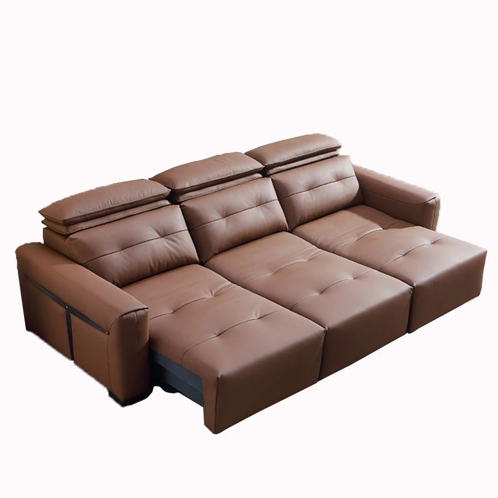 Genuine Leather Electric Convertible Sofa Bed with Adjustable Headrest, Multifunctional Folding Sofa Beds for Cinema Living Room