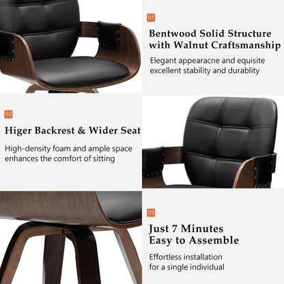 Set of 2 Mid Century Modern Chairs - Swivel Dining Chairs with Arms and Curved Back, Faux Leather Reception Room Chairs, Ideal f