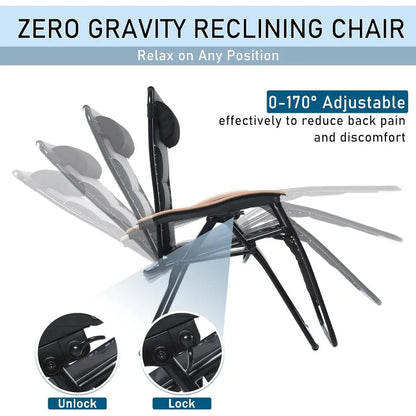 PHI VILLA XXL Oversized Padded Zero Gravity Chair, Foldable Patio Recliner, 30" Wide Seat Anti Gravity Lounger with Cup Holder