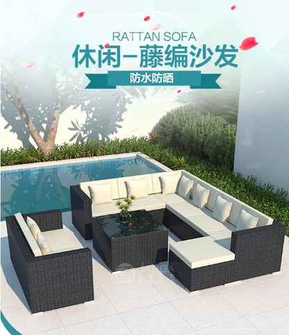 Outdoor villa courtyard sofa hotel B & B terrace waterproof sunscreen sofa furniture indoor and outdoor rattan weaving