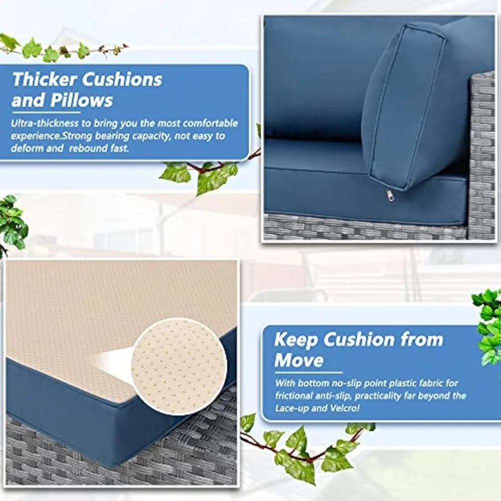 Outdoor Patio Furniture 7-Piece Set: PE Wicker Rattan Sectional Sofa with Tempered Glass Table and Cushioned Seating