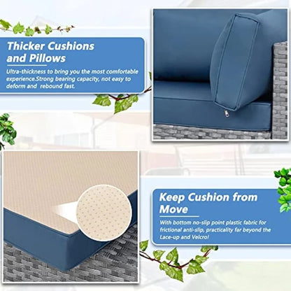 Outdoor Patio Furniture 7-Piece Set: PE Wicker Rattan Sectional Sofa with Tempered Glass Table and Cushioned Seating
