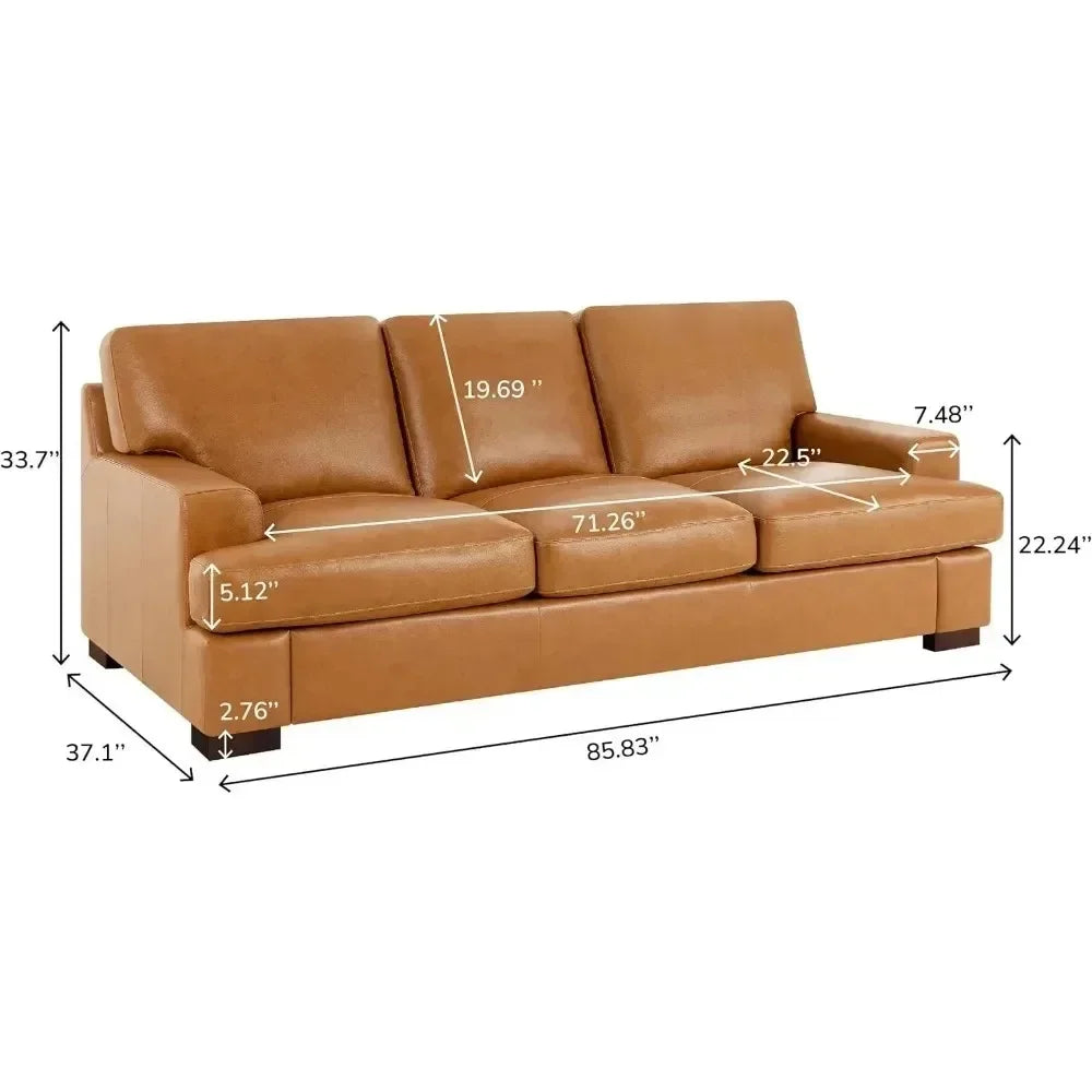 Genuine Leather Sofa - Luxurious Comfort, Goose Feather Cushion Filling, Square Arm Design, Sturdy Block Legs,