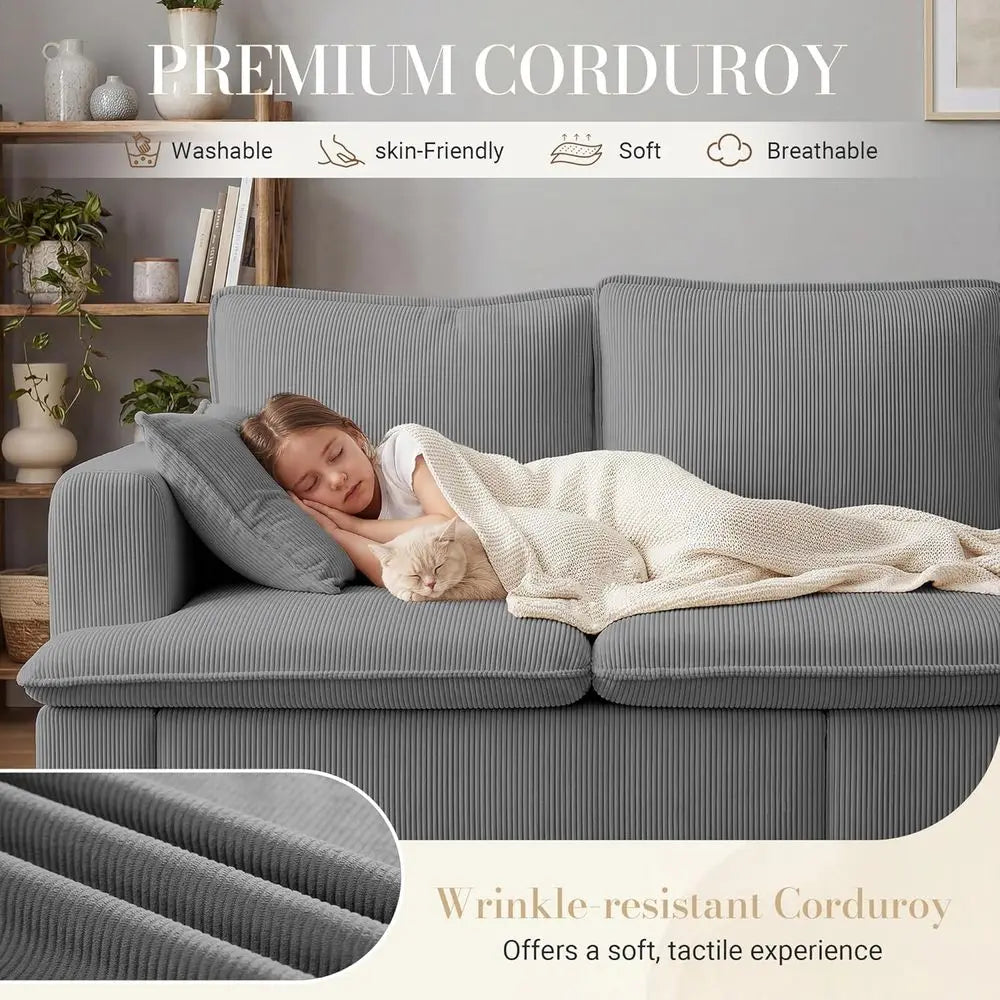3-Seater 83 Deep-Seat Corduroy Sofa, Modern Comfort for Living Spaces, Offices, and Apartments (Pillows Not Included)