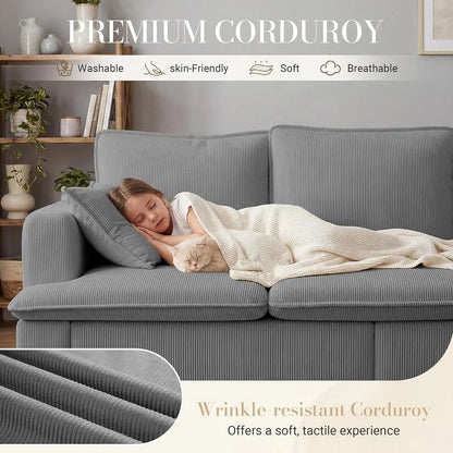 3-Seater 83 Deep-Seat Corduroy Sofa, Modern Comfort for Living Spaces, Offices, and Apartments (Pillows Not Included)
