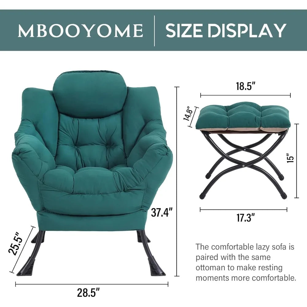 Modern Lounge Chair with Folding Ottoman, Armrests, Side Pocket, and Foldable Footrest for Leisure Reading