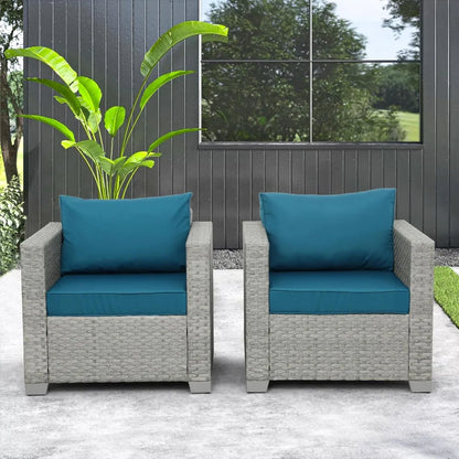 WAROOM Outdoor Sofa Set: 2-Piece Wicker Patio Chairs in Grey Rattan for Porch, Balcony, and Deep Seating Comfort