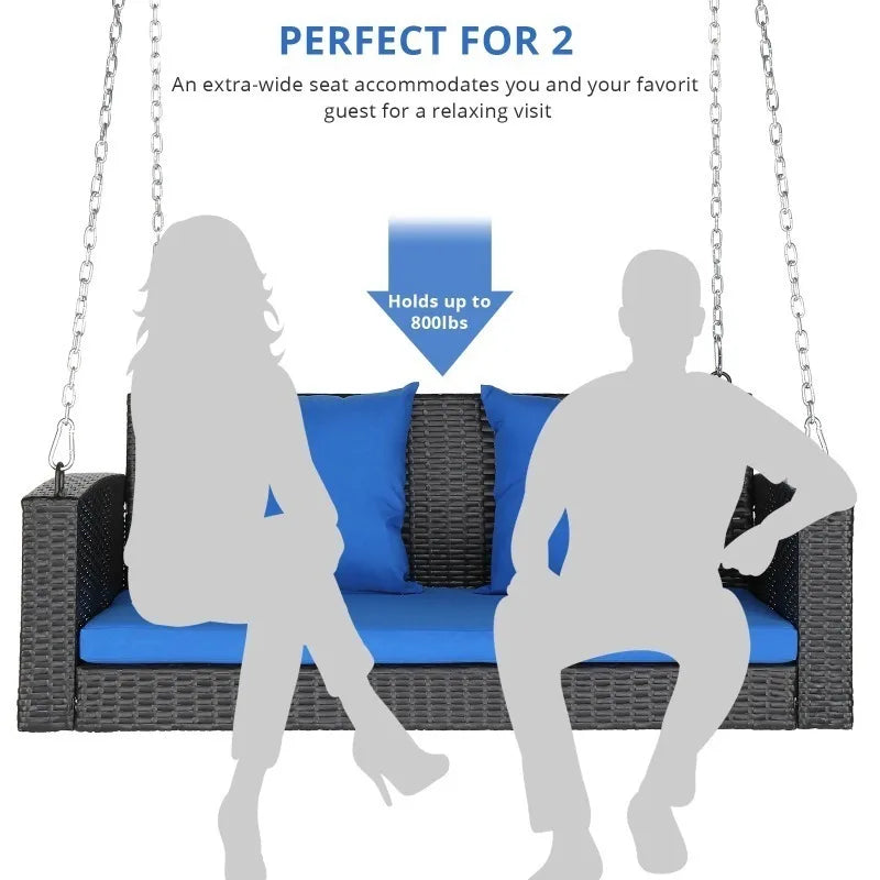 #For Heavy Duty 800 LBS Wicker Hanging Porch Swing with Cushions & Chains,  Outdoor Rattan Swing Bench for Garden, Yard&