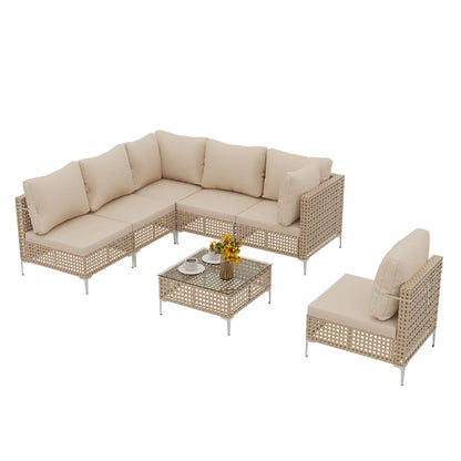 Garden Sofa Set PE Wicker Aluminum Frame Sofas Villa Living Room Furniture  Rattan Woven Outdoor L Shape Combinational Couch