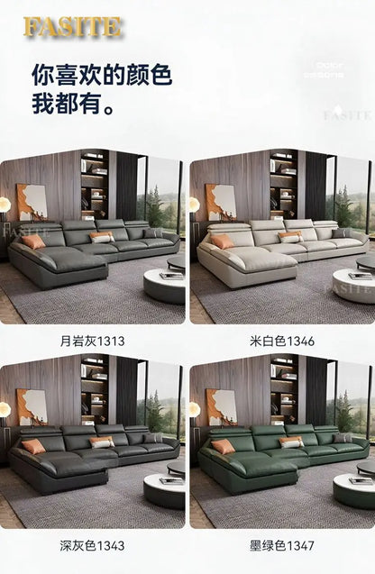 Italian minimalist leather sofa, new living room size apartment, concubine corner combination design