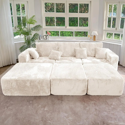 Nordic Sofabed Vacuum Compression Sofa Bed Modern Simple Lazy Sofa Bed  Thick Strip Velvet Large Sofa Bed Living Room Furniture