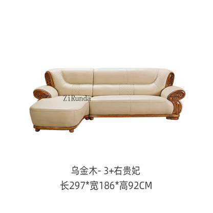 Ebony leather sofa, living room solid wood princess corner sofa, modern furniture