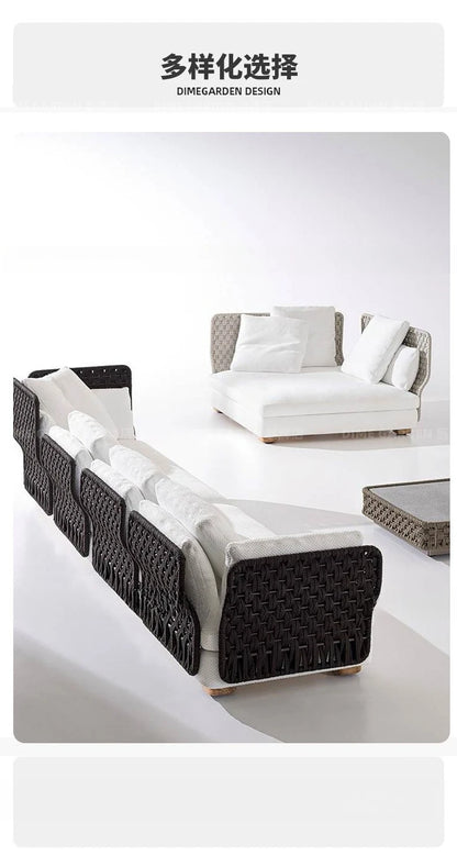 Outdoor rattan sofa, courtyard bed recliner, villa outdoor Nordic simple white bantam L-shaped sofa