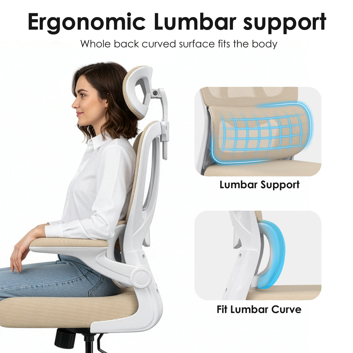 Farini Ergonomic Office Chair, Home Office Desk Chair with Lumbar Support & Headrest, High Back Computer Chair for Work, Study