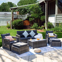 Aluminum Patio Furniture Modern Outdoor Sofa Rattan Garden Sofa with Storage Coffee Table (Grey)