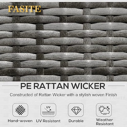 6 Piece Patio Furniture Set  Wicker All Weather PE Rattan Sectional Sofa Set, and Tempered Glass Table,Mixed Gray and Charcoal