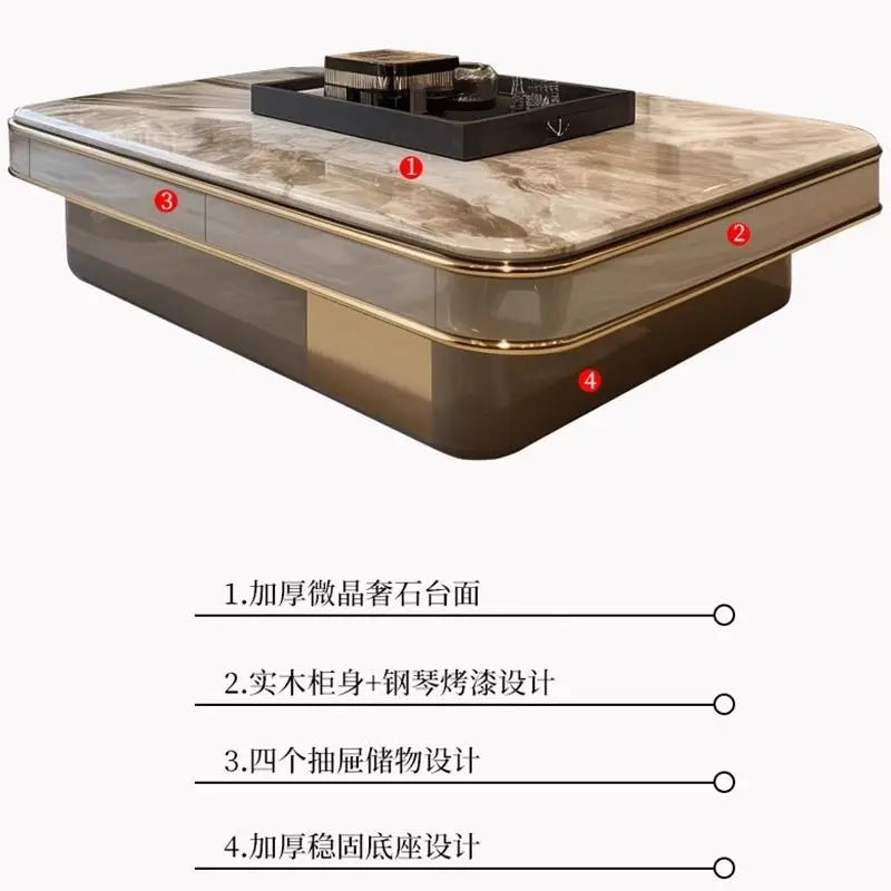 Light luxury microcrystalline stone modern large apartment flat floor living room coffee table marble home high-end