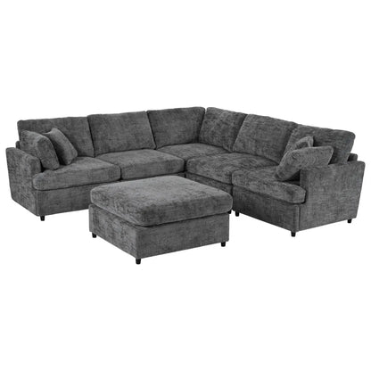 127 inch U-shaped segmented sofa with movable Ottoman style, 6-piece set of chenille fabric sofa