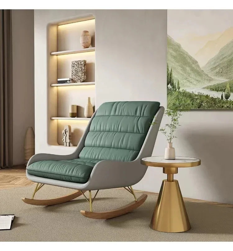 Nordic Rocking Chair Recliner Light Luxury Single-Seat Sofa   Home Lazy Fabric Sofa   Balcony Living Room Leisure Chair