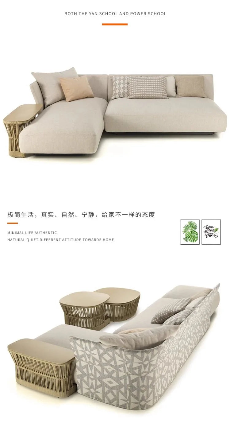 Outdoor rattan sofa combination outdoor open-air waterproof sunscreen rattan tables and chairs villa home leisure garden
