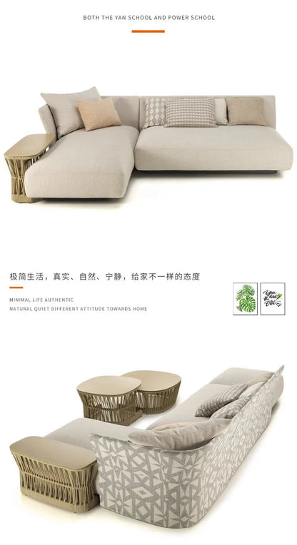 Outdoor rattan sofa combination outdoor open-air waterproof sunscreen rattan tables and chairs villa home leisure garden