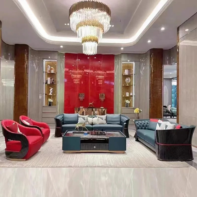 Italian luxury light luxury leather buckle sofa post-modern living room size apartment villa designer new sofa