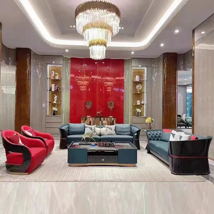 Italian luxury light luxury leather buckle sofa post-modern living room size apartment villa designer new sofa