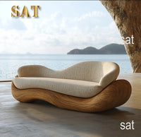 Curved Garden Furniture Living Room Wooden Sofa Sets Solid Wood Patio Sofa