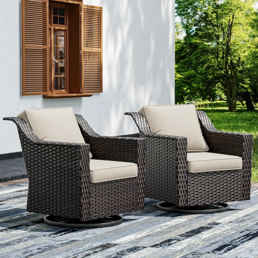 3-Piece Outdoor Patio Set with PE Rattan Sofa, Removable Cushions & Tempered Glass Table for Garden, Balcony