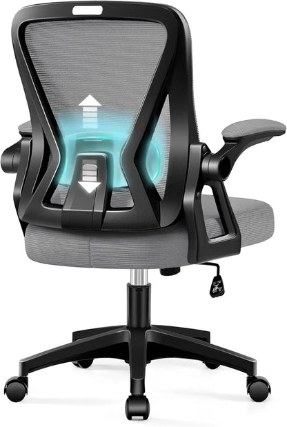 Office Chair, Ergonomic Home Computer Desk Chairs, Comfy Breathable Mesh Chair with Adjustable Lumbar Support Flip-up Armrests