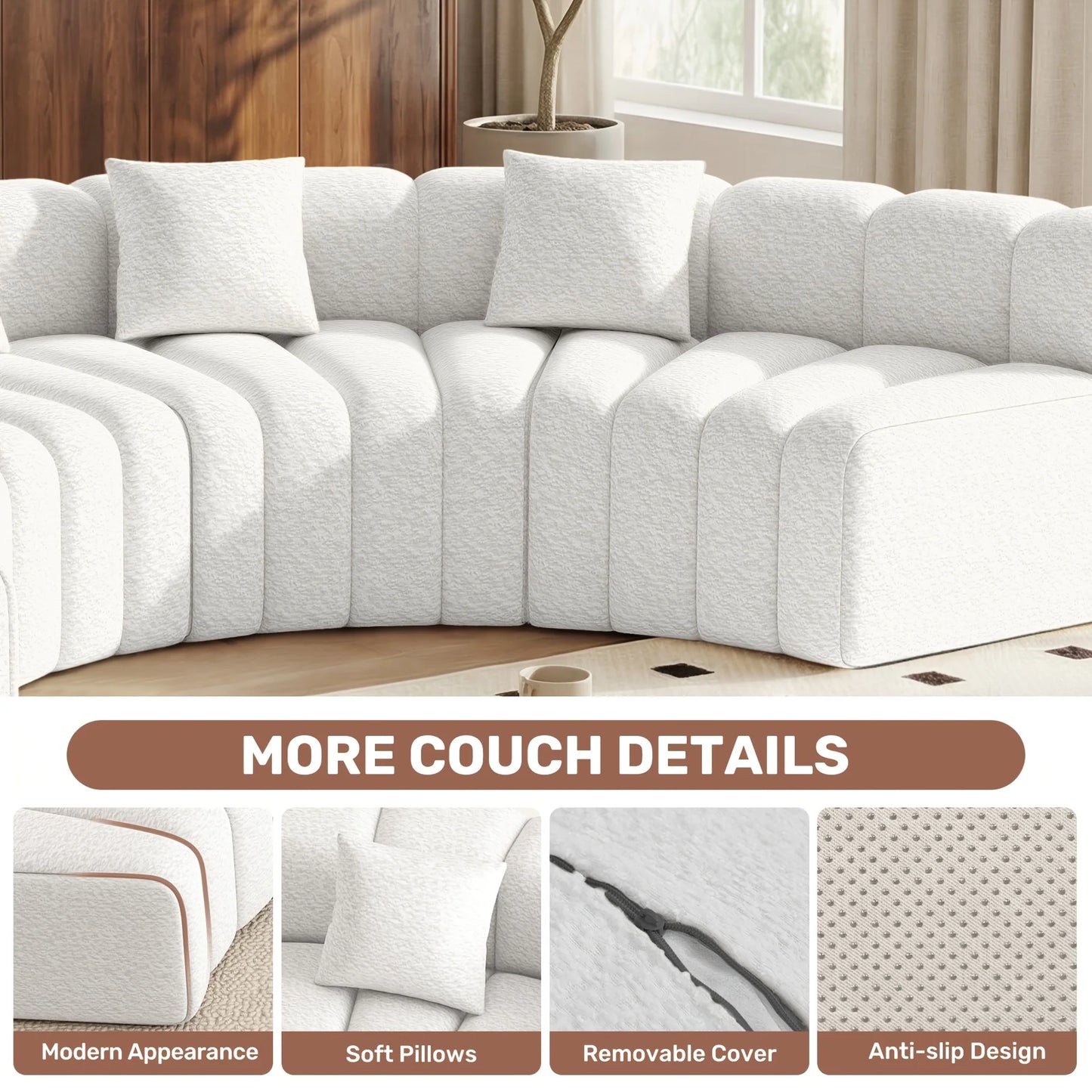 Luxury Modular Sectional Sofa with Chaise - Foam Cushioning, Sectional Cloud Sofa & Symmetrical, Assembly for Modern Living Room
