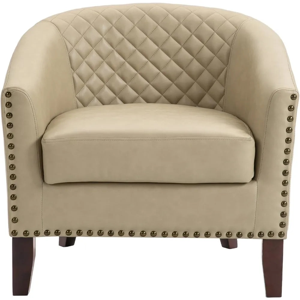 Modern Comfortable Round Arm Accent Chair for Living Room, Faux Leather Upholstered Club Chair, Bedroom Reading Chair