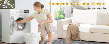 ELUCHANG 85" Modern Sofa Couches for Living Room, 3 Seater Sofa, Natural Linen Deep Seat Sofa with Upholstered Cushion