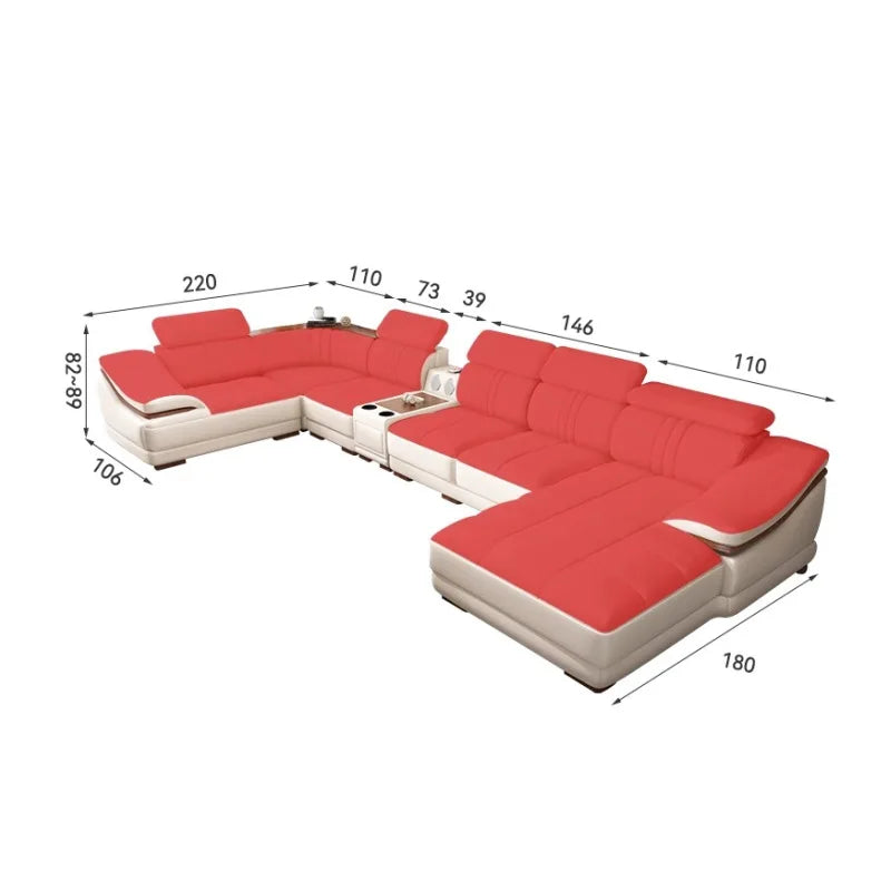 Simple modern leather sofa first layer cowhide living room large corner full set of light luxury leather sofa combination