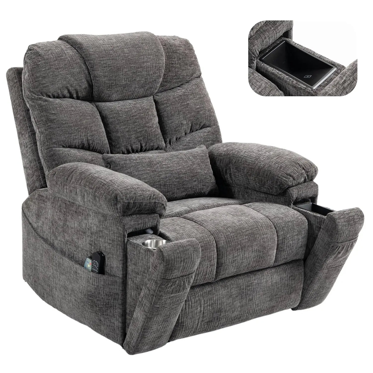 Dual Motor Power Lift Recliner for Elderly Adults with Heat Massage Lay Flat Feature Wireless Remote Cup Holder Customizable